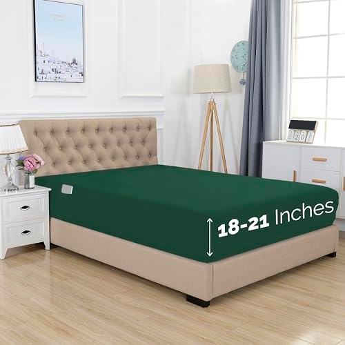 Elegant Comfort 1500 Premium Hotel Quality 18-21 Inches Deep - Extra Deep Pocket Single Fitted Sheet for High Mattress, Luxury and Softest, Smart Pocket - Wrinkle Free, Queen, Hunter Green