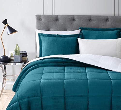 Chezmoi Collection 3-piece Micromink Sherpa Reversible Down Alternative Comforter Set (King, Teal)