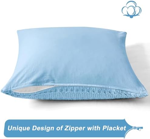 PHF Cotton Waffle Weave Euro Sham Covers 26" x 26", Sky Blue, No Insert