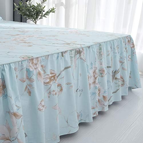 FADFAY Farmhouse Floral Bedding Shabby Blue Bird Print French Countryside Chic Bedding Set Luxury Bedskirt Collections 800 Thread Count 100% Egyptian Cotton, 4 Piece-King Size