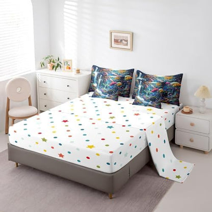 Feelyou Waterfall Comforter Set 7 Pieces Twin Size Moon Landscape Bedding Set for Boys Girls Magical Bed in a Bag with Comforter, Sheets, Pillowcases & Cushion Covers