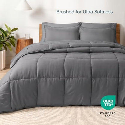 Bare Home Bed-in-A-Bag 7 Piece Comforter & Sheet Set - Split Head King - Down Alternative - Ultra-Soft 1800 Premium Bedding Set (Split Head Flex King, Grey/Grey)
