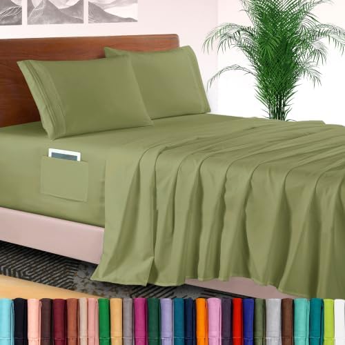 Elegant Comfort 4-Piece Bed Sheet Set - Luxury Bedding 1500 Premium Hotel Quality Microfiber, All Around Elastic 18-24 Inches Deep Fitted Sheet- Extra Deep Pocket Sheets, King, Sage Green