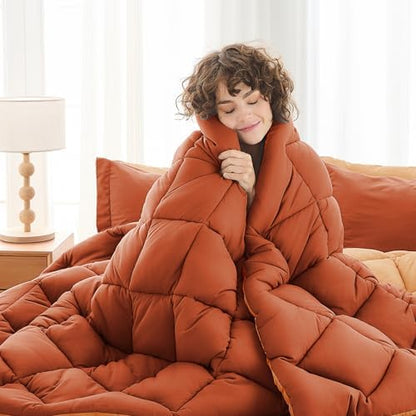 MUXHOMO 7 Pieces Oversized King Comforter Set, Reversible Bed in a Bag Oversized King Size, All Season Bedding Set with Comforter, Flat Sheet, Fitted Sheet, Pillowcases & Shams, Burnt Orange & Camel