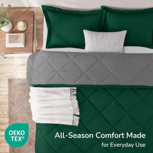 downluxe King Comforter Set Soft Reversible 3 Pieces, Blackish Green/Gray