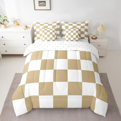 jejeloiu Light Brown Comforter Set with Sheets 7 Piece Twin Size