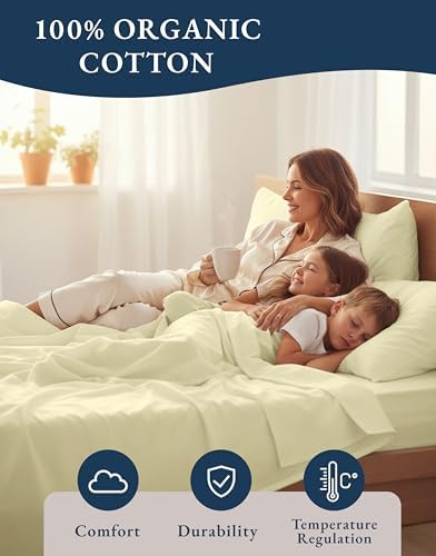 LANE LINEN King Size Bed Sheets 100% Organic Cotton Percale Soft - Vanilla