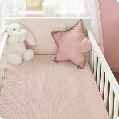 Organic Baby Crib Sheets 52x28 Inches 2 Pack 100% Muslin Cotton Soft Fitted Crib Mattress Sheet for Baby Girls, Boho Toddler Bed Sheets Fits Well Standard Size Crib Mattress 28x52 Inches Floral & Pink
