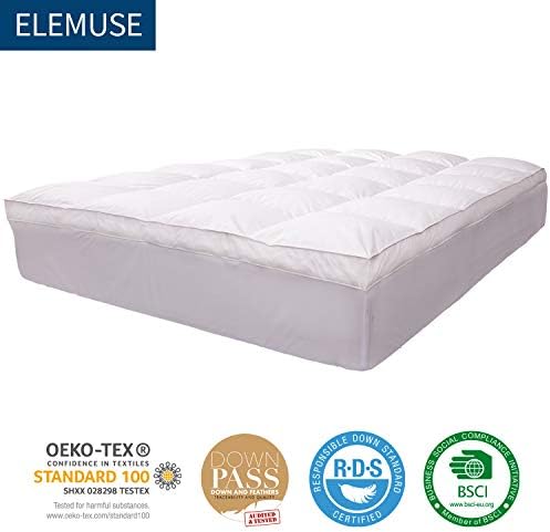 ELEMUSE King Goose Down Feather Mattress Topper, Thick Feathered Pillow Top