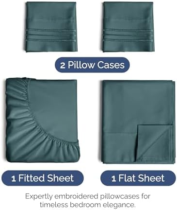 Queen Size 4 Piece Sheet Set - Ultra Soft & Cooling Bed Sheets - Deep Teal