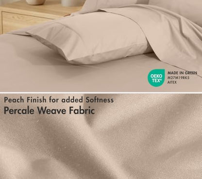 RUVANTI 100% Cotton Split King Sheets, Percale Sheets Set, Sand Stone