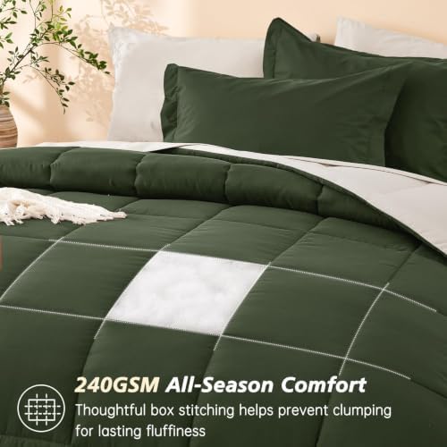 Full Comforter Set with Sheets - 7 Pieces Bed in a Bag Green Bedding Sets