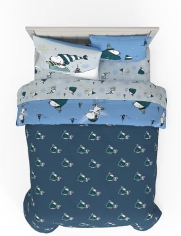 Collectibles Peanuts Snoopy Puffer Holiday & Christmas Bedding Super Soft Comforter and Sheet Set with Sham, 7 Piece Queen Size (Officially Licensed Product) By Franco