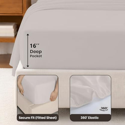 SGI bedding 100% Egyptian Cotton Sheets Queen Size – Cooling Sheets, Soft Breathable Silver Bedding, Luxury Bedding, Luxury Hotel Sheet Set, Deep Pocket 16", 4 Piece Set