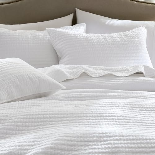 WDCOZY 100% Cotton Queen Size Quilt Set, Channel Pick Stitch, White