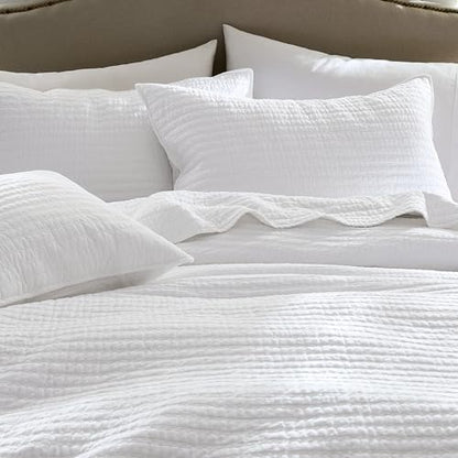 WDCOZY 100% Cotton Queen Size Quilt Set, Channel Pick Stitch, White