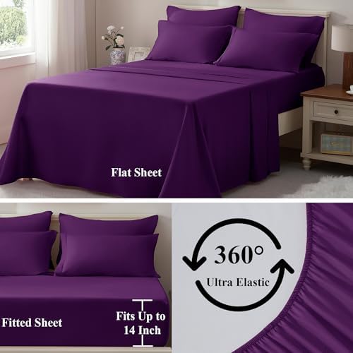 ELNIDO QUEEN® Full Comforter Set Purple- 7 Pieces Bed in a Bag Full Size, Bed Set for All Seasons, Ultra Soft Bedding Sets with Comforter, Flat Sheet, Fitted Sheet, Pillowcases and Pillow Shams