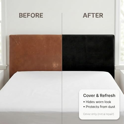 WOMACO Headboard Cover for King Bed, Stretch Velvet Head Board Slipcover with Remote Pockets, Dustproof Bed Head Cover for Upholstered Headboard (Length (71" - 90"), Black)