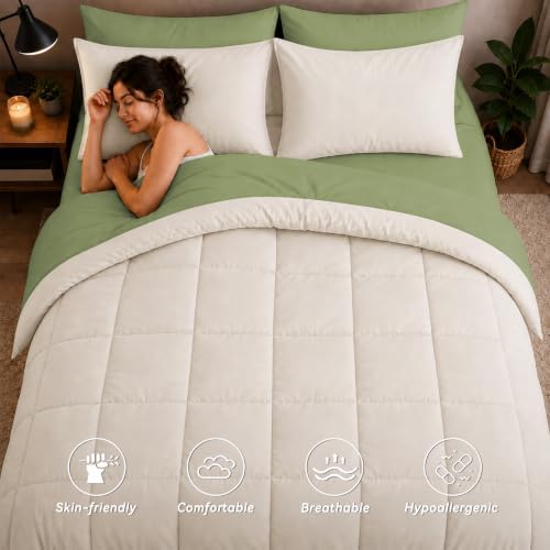 Anluoer Queen Comforter Set 7 Piece, Soft Bed in a Bag Queen Bedding Sets