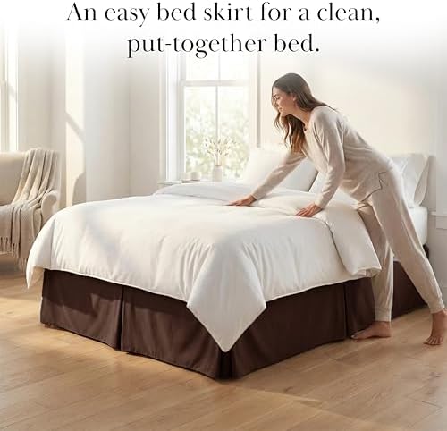 Southshore Fine Living Queen Bed Skirt 14 Inch Drop Soft Pleated Brown