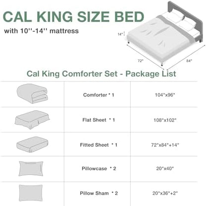 MUXHOMO Cal King Comforter Set, Sage Green Elegant Floral Print Bed in a Bag 7 Pieces, Ultra Soft & Breathable Reversible Botanical Pattern Bedding Set with Comforter, Sheets, Pillowcases, and Shams
