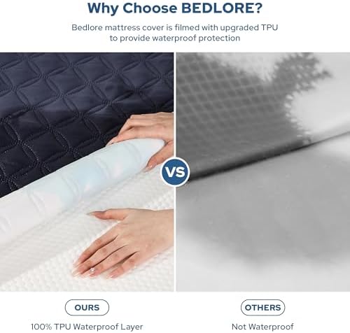 BEDLORE Waterproof Queen Size Mattress Protector, Deep Pocket Fit, Washable
