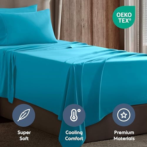 Nestl Twin Sheet Set - Bed Sheets - Bright Blue - 3-Piece Deep Pocket