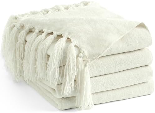 Chenille Throw Blanket for Couch 50" x 60", Ivory White