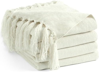 Chenille Throw Blanket for Couch 50" x 60", Ivory White