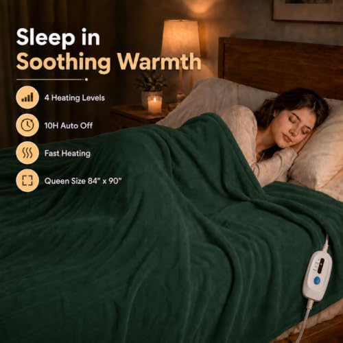 Electric Heated Blanket Queen Size 84"x90", Grass Green