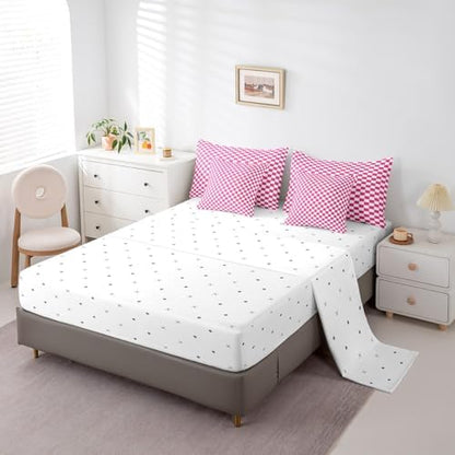 jejeloiu Pink White Comforter Set with Sheets 7 Piece Queen Size