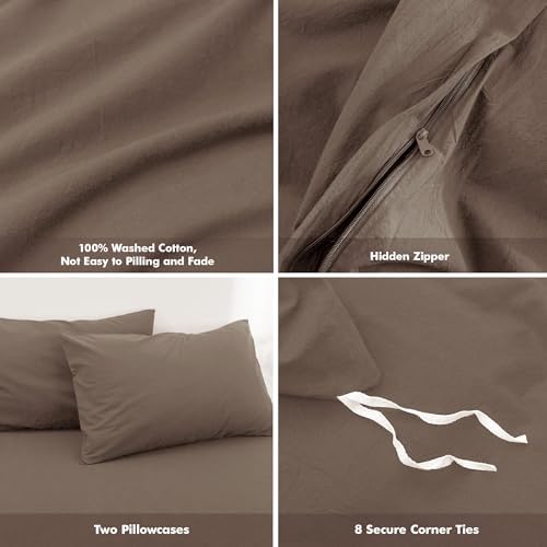 FOSSA Duvet Cover Set 100% Washed Cotton Linen Feel Twin