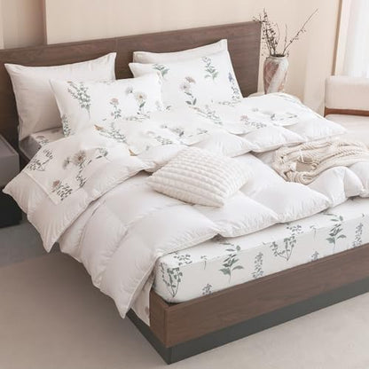 QSH Floral King Size Sheet Sets - 100% Egyptian Cotton Floral Bedding Sheets Flower Pattern Printed Bedding King Size Bed Sheets 17.5" Extra Deep Pocket 4pcs