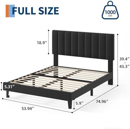 Garvee Full Size Platform Bed Frame with Upholstered Headboard, Black