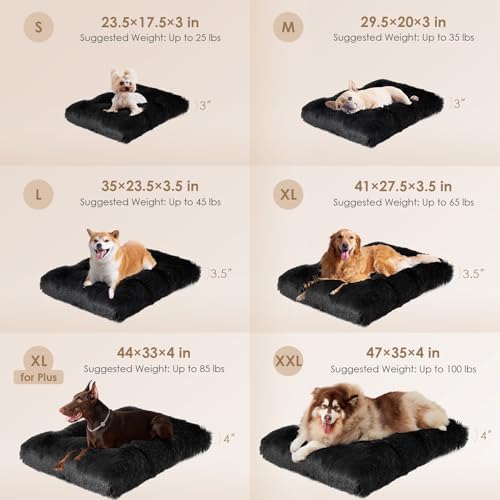 EHEYCIGA Fluffy Dog Crate Bed for Small Dogs, Plush Crate Pad, Black