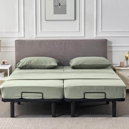 Kingnex Split Queen Sheets for Adjustable Bed Soft 1800 Microfiber 5 Pieces Include 2 30x80 Fitted Sheets 1 Flat Sheet 2 Queen Size Pillowcases Sage