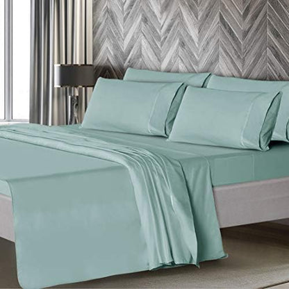 Mueller Luxury 6 PC Full Size Bed Sheets, Super Soft, Deep Pocket up to 16" Full Size Sheets, Transfers Heat, Breathes Better, Hypoallergenic, Wrinkle-Resistant, Oeko-TEX, Light Teal