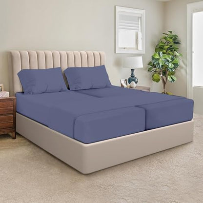 SGI Split King Sheet Set for Adjustable Bed Egyptian Premium Cotton Sheets for Sleep Number Bed 15" Deep Pocket 5Pc Set with 2Twin XL Fitted Sheets Soft Breathable-Mediterranean Blue