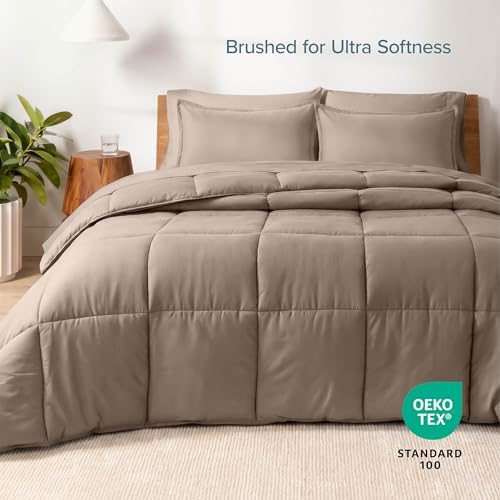 Bare Home Bed-in-A-Bag 5 Piece Comforter & Sheet Set - Twin - Goose Down Alternative - Ultra-Soft 1800 Premium Bed Set (Twin, Taupe/Taupe)