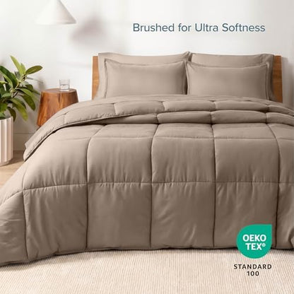Bare Home Bed-in-A-Bag 5 Piece Comforter & Sheet Set - Twin - Goose Down Alternative - Ultra-Soft 1800 Premium Bed Set (Twin, Taupe/Taupe)