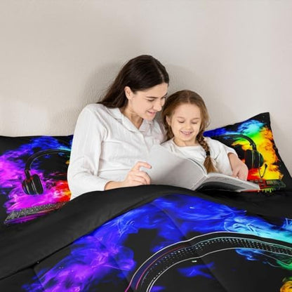 Erosebridal Gaming Keyboard Comforter Set Gaming Headphones Girl Toddler Bedding Set for Kids Boys Watercolor Smoke Fire Comforter Gamer Headset Quilt