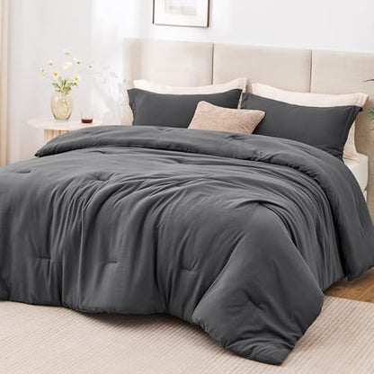 Love's cabin Dark Grey Full Comforter Set, 3-Piece Prewashed Bed Set