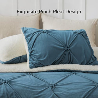 BEDELITE Fluffy Sherpa Twin Comforter Set,Pintuck-Blue Fog