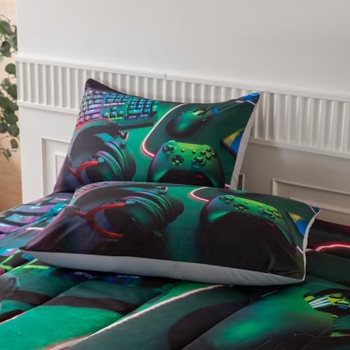 Gamer Comforter Sets for Teen Boys,Gaming Bedding Sets Twin,Video Game Bedspread,Game Gamepad Bedrooom Bed Set,Controller Gamer Home Decor 3 Piece