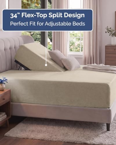 CGK Linens Deep Flex Top Split Head King Fitted Sheet - Heathered Beige