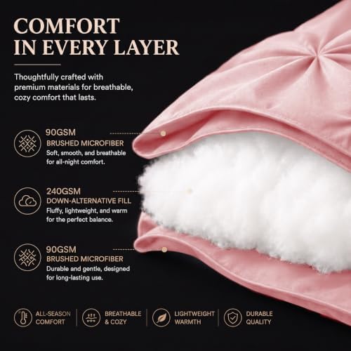 CozyLux King Size Comforter Set Pink, 7 Pieces Pintuck Bed in a Bag