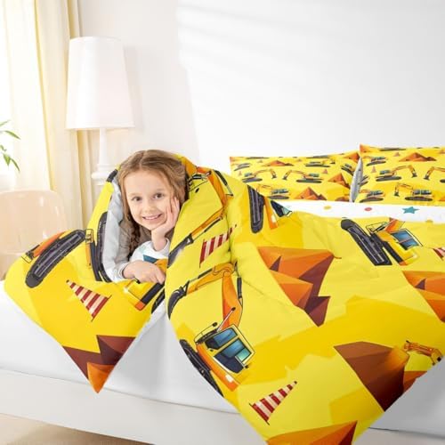 Erosebridal Boys Construction King Bedding Set, Excavator Comforter Set for Kids Men Boys Room Decor, Yellow Vehicle Comforter, Equipment Trucks Quilt with 2 Pillowcases, 3 Pcs, Lightweight