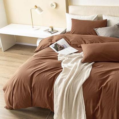 JIYUAN Oversized King Washed Cotton Duvet Cover Set, Relaxed Linen Feel