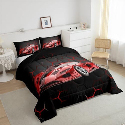 Feelyou Race Car Comforter Set for Kids Boys Girls Honeycomb Speed Sports