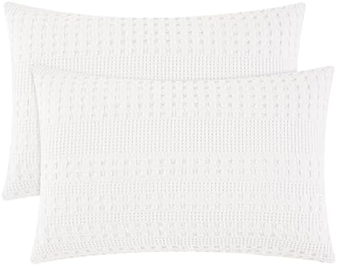 PHF Cotton Waffle Pillow Shams King Size 20" x 36", White, No Insert